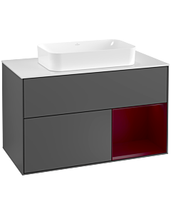 Villeroy und Boch Finion Villeroy und Boch F251HBGK 100x60,3cm, plaque de finition blanc mat, étagère à droite Peony , anthracite mat