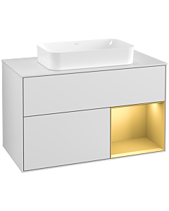 Villeroy und Boch Finion Villeroy und Boch F251HFMT 100x60,3cm, plaque de finition blanc mat, étagère droite or mat, laqué blanc mat