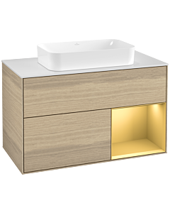 Villeroy und Boch Finion Villeroy und Boch Finion F251HFPC 100x60.3cm, cover plate white matt, shelf on the right gold matt, Oak Veneer