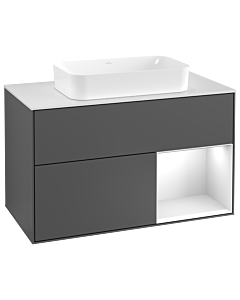 Villeroy und Boch Finion Villeroy und Boch Finion F251MTGK 100x60.3cm, cover plate white matt, shelf on the right white matt lacquer, anthracite matt