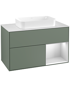 Villeroy und Boch Finion Villeroy und Boch Finion F251MTGM 100x60.3cm, cover plate white matt, shelf on the right white matt lacquer, Olive Matt Lacquer
