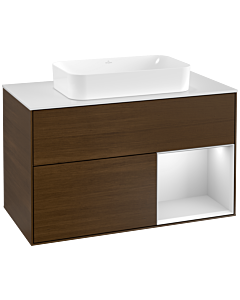 Villeroy und Boch Finion Villeroy und Boch Finion F251MTGN 100x60.3cm, cover plate white matt, shelf on the right white matt lacquer, walnut veneer