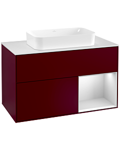 Villeroy und Boch Finion Villeroy und Boch F251MTHB 100x60,3cm, plaque de finition blanc mat, étagère à droite laqué blanc mat, Peony Matt