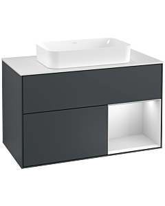 Villeroy und Boch Finion Waschtischunterschrank F251MTHG 100x60,3cm, Abdeckplatte white matt, Regal rechts White matt lacquer, Midnight Blue Matt Lacquer