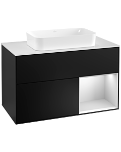 Villeroy und Boch Finion Villeroy und Boch Finion F251MTPD 100x60.3cm, cover plate white matt, shelf on the right white matt lacquer, black matt lacquer