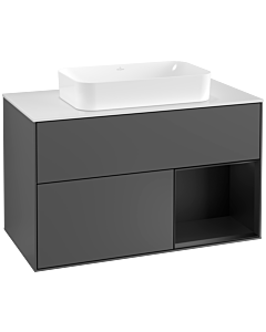 Villeroy und Boch Finion Villeroy und Boch F251PDGK 100x60,3cm, plaque de finition blanc mat, étagère à droite laqué noir mat, anthracite mat