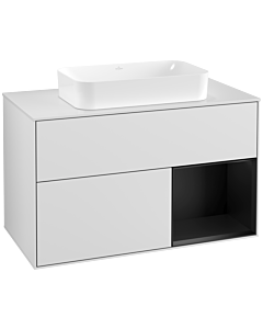 Villeroy und Boch Finion Waschtischunterschrank F251PDMT 100x60,3cm, Abdeckplatte white matt, Regal rechts Black matt lacquer, White matt lacquer