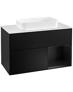 Villeroy und Boch Finion Waschtischunterschrank F251PDPD 100x60,3cm, Abdeckplatte white matt, Regal rechts Black matt lacquer, Black matt lacquer