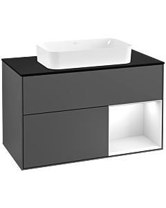 Villeroy und Boch Finion Villeroy und Boch Finion F252GFGK 100x60.3cm, cover plate black matt, shelf on the right Glossy white lacquer, anthracite matt