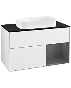 Villeroy und Boch Finion Villeroy und Boch Finion F252GKGF 100x60.3cm, cover plate black matt, shelf on the right anthracite matt, glossy white lacquer