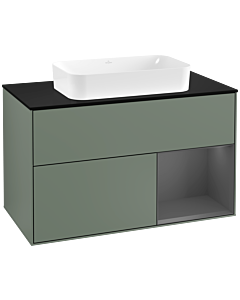 Villeroy und Boch Finion Waschtischunterschrank F252GKGM 100x60,3cm, Abdeckplatte black matt, Regal rechts Anthracite matt, Olive Matt Lacquer