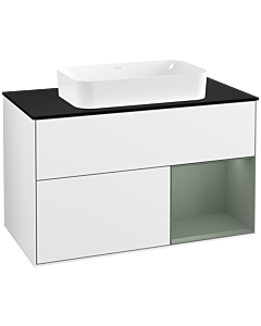 Villeroy und Boch Finion Villeroy und Boch Finion F252GMGF 100x60.3cm, cover plate black matt, shelf on the right Olive Matt Lacquer , glossy white lacquer