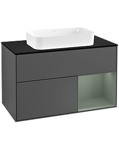 Villeroy und Boch Finion Villeroy und Boch F252GMGK 100x60,3cm, plaque de finition noir mat, étagère à droite Olive Matt Lacquer , anthracite mat