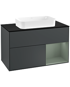 Villeroy und Boch Finion Waschtischunterschrank F252GMHG 100x60,3cm, Abdeckplatte black matt, Regal rechts Olive Matt Lacquer, Midnight Blue Matt Lacquer