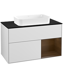 Villeroy und Boch Finion Villeroy und Boch Finion F252GNMT 100x60.3cm, cover plate black matt, shelf on the right walnut veneer, white matt lacquer