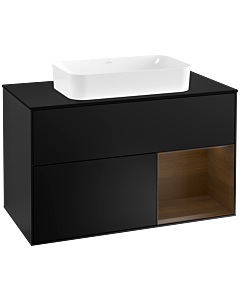 Villeroy und Boch Finion Villeroy und Boch F252GNPD 100x60,3cm, plaque de finition noir mat, étagère à droite placage noyer, laqué noir mat