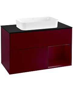 Villeroy und Boch Finion Waschtischunterschrank F252HBHB 100x60,3cm, Abdeckplatte black matt, Regal rechts Peony, Peony Matt