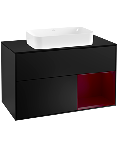 Villeroy und Boch Finion Waschtischunterschrank F252HBPD 100x60,3cm, Abdeckplatte black matt, Regal rechts Peony, Black matt lacquer