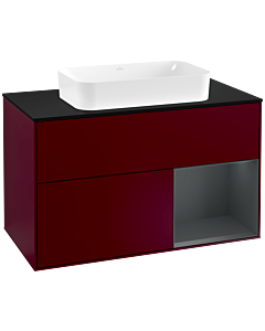 Villeroy und Boch Finion Waschtischunterschrank F252HGHB 100x60,3cm, Abdeckplatte black matt, Regal rechts Midnight Blue Matt Lacquer, Peony Matt