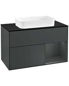 Villeroy und Boch Finion Waschtischunterschrank F252HGHG 100x60,3cm, Abdeckplatte black matt, Regal rechts Midnight Blue Matt Lacquer, Midnight Blue Matt Lacquer