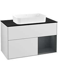 Villeroy und Boch Finion Villeroy und Boch F252HGMT 100x60,3cm, plaque de finition noir mat, étagère à droite Midnight Blue Matt Lacquer , laqué blanc mat