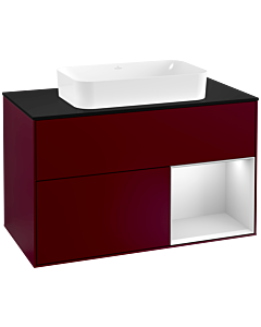 Villeroy und Boch Finion Villeroy und Boch F252MTHB 100x60,3cm, plaque de finition noir mat, étagère à droite laqué blanc mat, Peony Matt