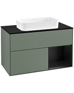 Villeroy und Boch Finion Waschtischunterschrank F252PDGM 100x60,3cm, Abdeckplatte black matt, Regal rechts Black matt lacquer, Olive Matt Lacquer