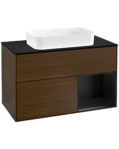 Villeroy und Boch Finion Villeroy und Boch F252PDGN 100x60,3cm, plaque de finition noir mat, étagère à droite laqué noir mat, placage noyer