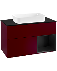 Villeroy und Boch Finion Villeroy und Boch F252PDHB 100x60,3cm, plaque de finition noir mat, étagère à droite laqué noir mat, Peony Matt