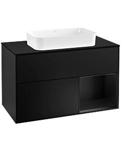 Villeroy und Boch Finion Waschtischunterschrank F252PDPD 100x60,3cm, Abdeckplatte black matt, Regal rechts Black matt lacquer, Black matt lacquer