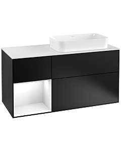 Villeroy und Boch Finion Waschtischunterschrank F271GFPD 120cm, Abdeckplatte white matt, Regal links Glossy white lacquer, Black matt lacquer