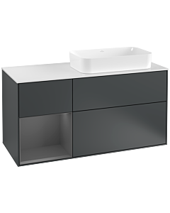 Villeroy und Boch Finion Waschtischunterschrank F271GKHG 120cm, Abdeckplatte white matt, Regal links Anthracite matt, Midnight Blue Matt Lacquer