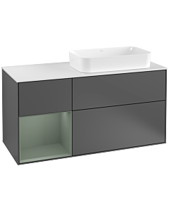Villeroy und Boch Finion Villeroy und Boch F271GMGK 120cm, plaque de recouvrement blanc mat, étagère gauche Olive Matt Lacquer , anthracite mat