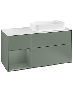 Villeroy und Boch Finion Waschtischunterschrank F271GMGM 120cm, Abdeckplatte white matt, Regal links Olive Matt Lacquer, Olive Matt Lacquer