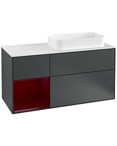 Villeroy und Boch Finion Waschtischunterschrank F271HBHG 120cm, Abdeckplatte white matt, Regal links Peony, Midnight Blue Matt Lacquer