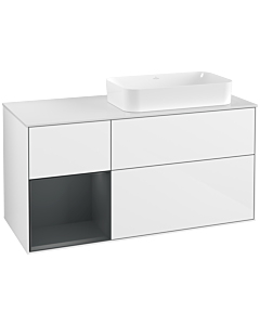 Villeroy und Boch Finion Waschtischunterschrank F271HGGF 120cm, Abdeckplatte white matt, Regal links Midnight Blue Matt Lacquer, Glossy white lacquer