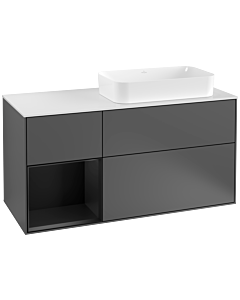 Villeroy und Boch Finion Waschtischunterschrank F271PDGK 120cm, Abdeckplatte white matt, Regal links Black matt lacquer, Anthracite matt