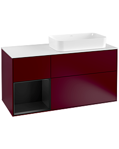 Villeroy und Boch Finion Villeroy und Boch F271PDHB 120cm, couvercle blanc mat, étagère gauche laqué noir mat, Peony Matt