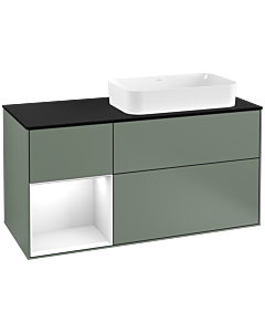 Villeroy und Boch Finion Villeroy und Boch Finion F272GFGM 120cm, cover plate black matt, shelf left Glossy white lacquer, Olive Matt Lacquer