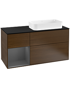 Villeroy und Boch Finion Villeroy und Boch F272GKGN 120cm, plaque de finition noir mat, étagère gauche anthracite mat, placage noyer