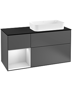 Villeroy und Boch Finion Villeroy und Boch F272MTGK 120cm, plaque de finition noir mat, étagère gauche laqué blanc mat, anthracite mat