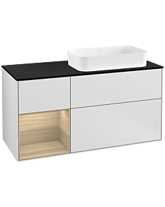 Villeroy und Boch Finion Villeroy und Boch F272PCMT 120cm, plaque de finition noir mat, étagère gauche Oak Veneer , laqué blanc mat