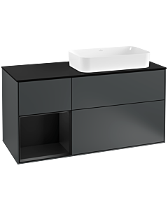 Villeroy und Boch Finion Waschtischunterschrank F272PDHG 120cm, Abdeckplatte black matt, Regal links Black matt lacquer, Midnight Blue Matt Lacquer