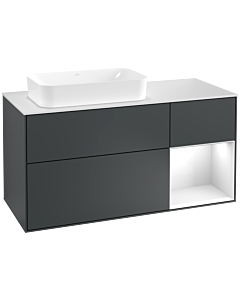 Villeroy und Boch Finion Waschtischunterschrank F281GFHG 120cm, Abdeckplatte white matt, Regal rechts Glossy white lacquer, Midnight Blue Matt Lacquer