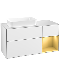 Villeroy und Boch Finion Villeroy und Boch F281HFGF 120cm, plaque de recouvrement blanc mat, étagère droite or mat, laqué blanc brillant