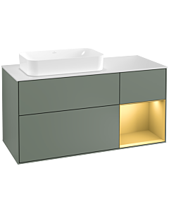 Villeroy und Boch Finion Villeroy und Boch F281HFGM 120cm, plaque de recouvrement blanc mat, étagère droite or mat, Olive Matt Lacquer