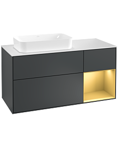 Villeroy und Boch Finion Waschtischunterschrank F281HFHG 120cm, Abdeckplatte white matt, Regal rechts Gold matt, Midnight Blue Matt Lacquer