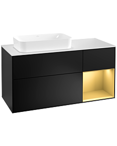 Villeroy und Boch Finion Waschtischunterschrank F281HFPD 120cm, Abdeckplatte white matt, Regal rechts Gold matt, Black matt lacquer
