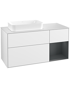 Villeroy und Boch Finion Waschtischunterschrank F281HGGF 120cm, Abdeckplatte white matt, Regal rechts Midnight Blue Matt Lacquer, Glossy white lacquer