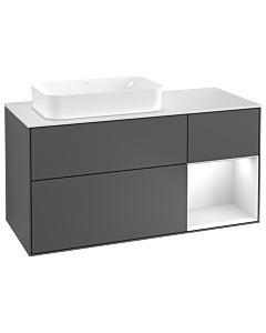 Villeroy und Boch Finion Villeroy und Boch G281MTGK 120cm, plaque de recouvrement blanc mat, Emotion, étagère à droite laqué blanc mat, anthracite mat